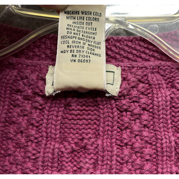 Vintage L.L.Bean Cardigan Sweater Womens Medium Pink Cable Knit Button Pockets - Picture 7 of 13